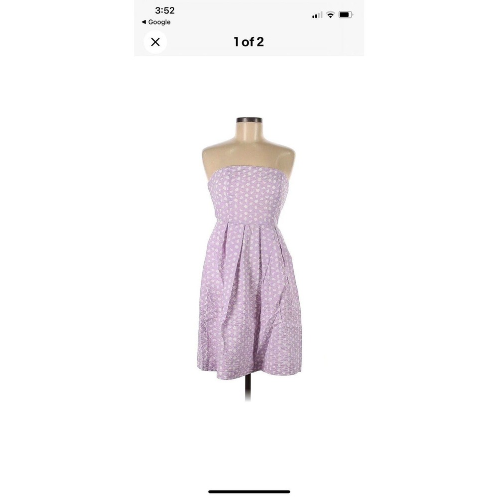 J Crew Purple White Party Dress Strapless Built in Bra Back Strap SZ 6 Lined